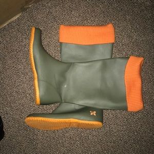 Hunter Green and Orange High Rain Boots